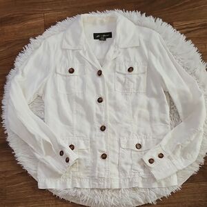Eddie Bauer Women's White/Off White 100% Linen Jacket Beach Vacation